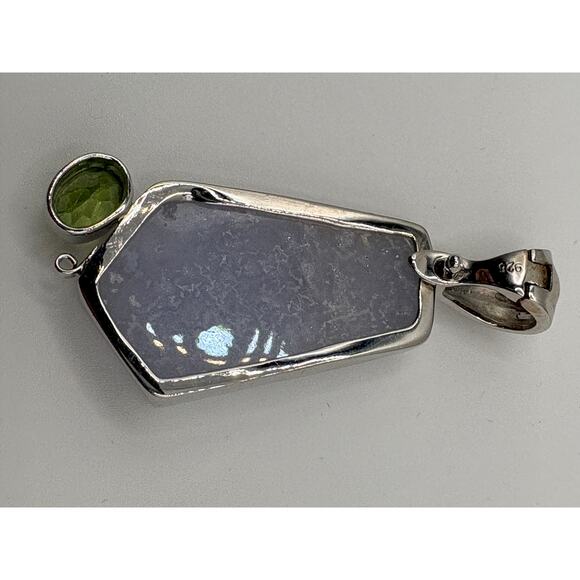 Sterling Silver Light Purple Druzy Agate Peridot 2" Pendant - Picture 5 of 16